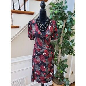 Lux Women's Multicolor Polyester V-Neck Short Sleeve Knee Length Wrap Dress L